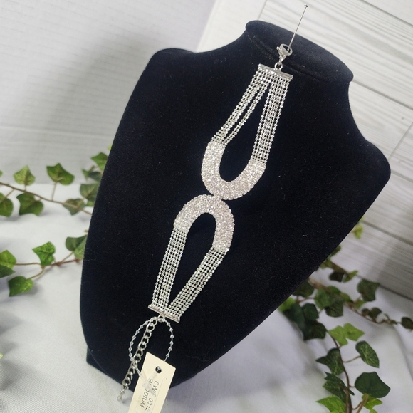 Silver Rhodium Plated CZ Geometric Shape Bracelet - Picture 1 of 9